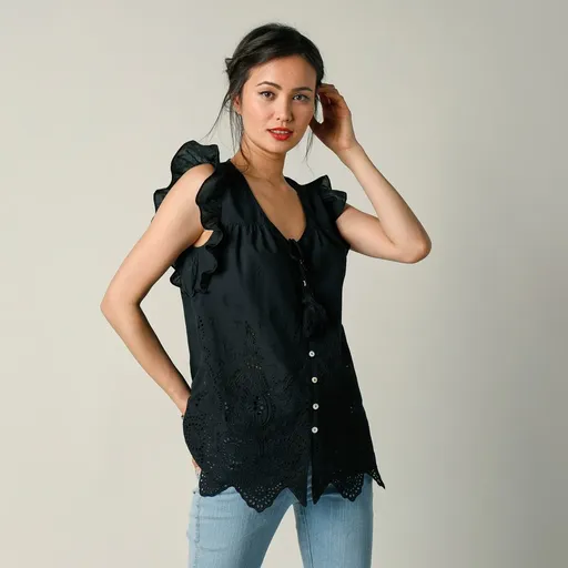 Madeirová blúzka s výstrihom do V,  bez rukávov