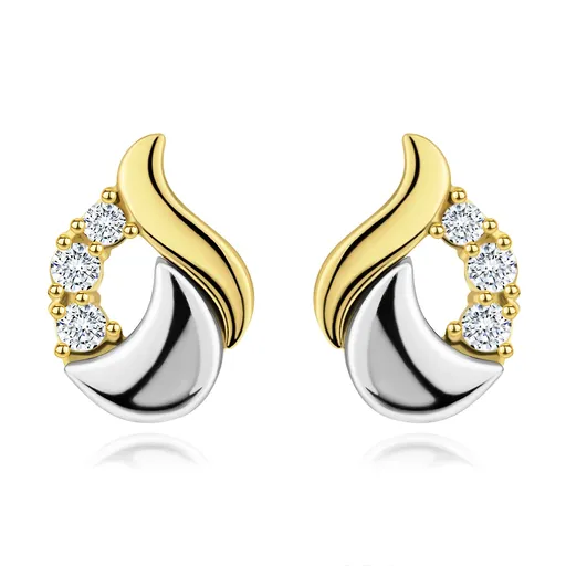 Zlaté náušnice 14K v tvare slzy z kombinovaného zlata so zirkónmi