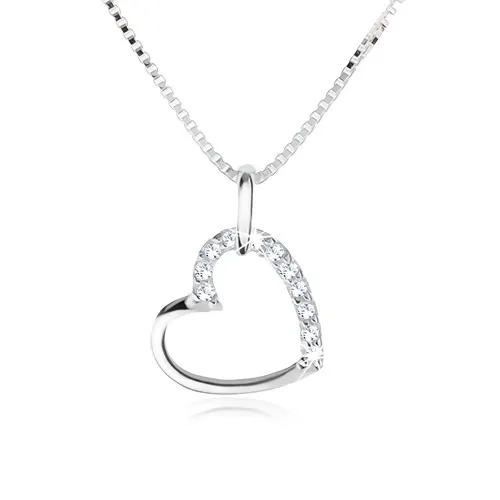 Náhrdelník zo striebra 925, kontúra srdca spolovice vykladaná čírymi zirkónmi