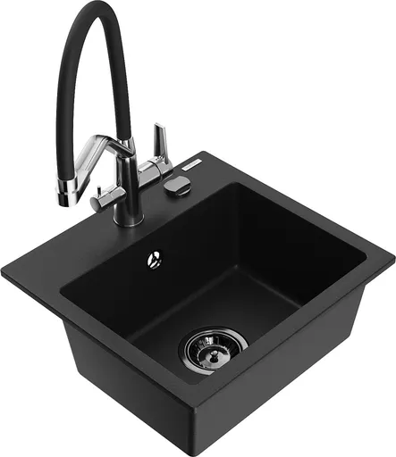 MEXEN/S MEXEN/S - Milo granitový drez 1-miska vrátane batérie Duo, čierna 6505-77-671701-07-B