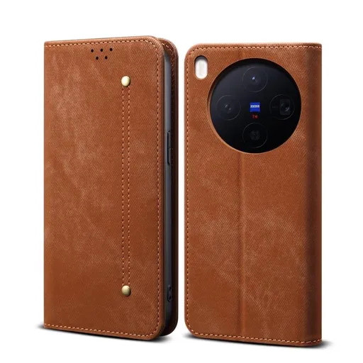 DENIM Peňaženkový kryt pre Vivo X300 hnedý