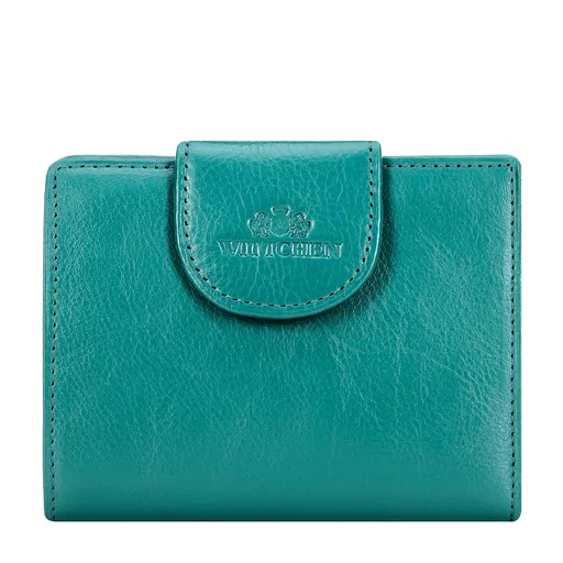 Dámska kožená peňaženka s elegantným zapínaním a logom zelená 21-1-362-0L