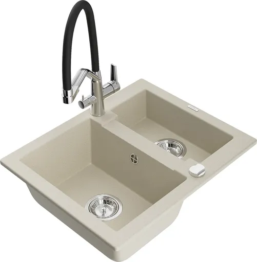 MEXEN/S MEXEN/S - Carlos granitový drez 1.5 vrátane batérie Duo, béžová 6518-69-671701-07