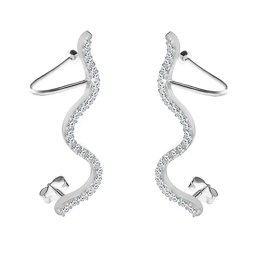 Náušnice zo striebra 925 - číry zirkónový hadík, puzetky a háčiky