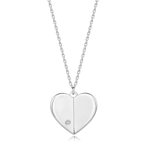 Diamantový náhrdelník zo striebra 925 - srdce so zdvihnutými stranami, okrúhly briliant