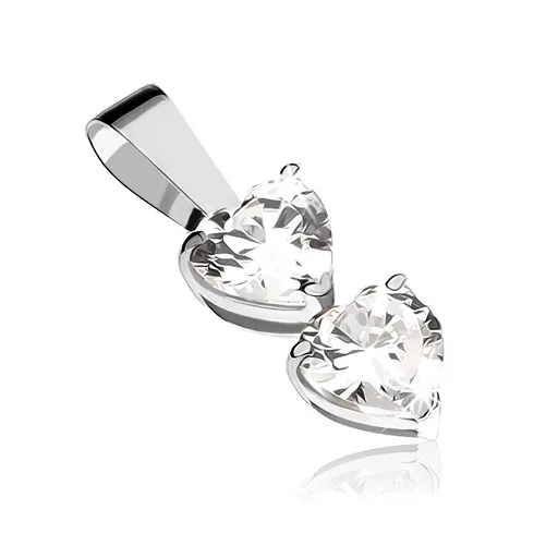 Prívesok v bielom 9K zlate - dve číre zirkónové srdcia v kotlíkoch