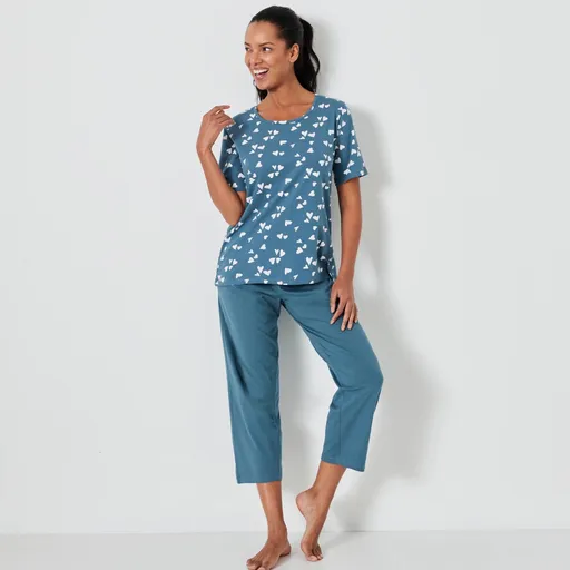 Pyžamo s 3/4 nohavicami a potlačou srdiečok