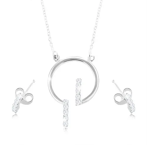 Sada zo striebra 925, náušnice a náhrdelník - obruč a číre zirkónové línie