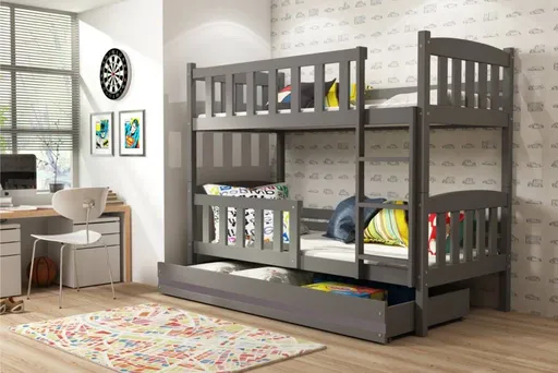 BMS Detská poschodová posteľ KUBUŠ 3 s úložným priestorom | sivá 90 x 200 cm Farba: Sivá / sivá, Rozmer.: 200 x 90 cm