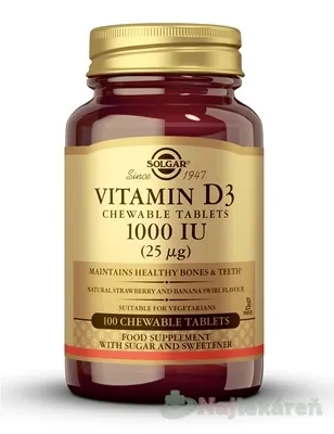 Solgar Vitamín D3 1000 IU jahody a banánu 100 tabliet