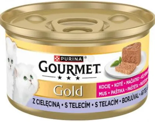 GOURMET GOLD cat kitten s teľacím paštéta v konzerve pre mačiatka 12x85g