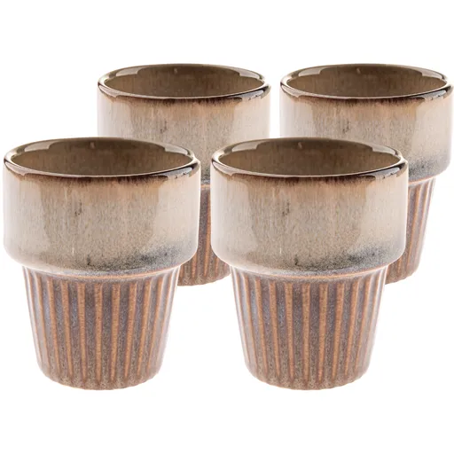 Súprava 4 keramických hrnčekov Rustik 100 ml, svetlohnedá