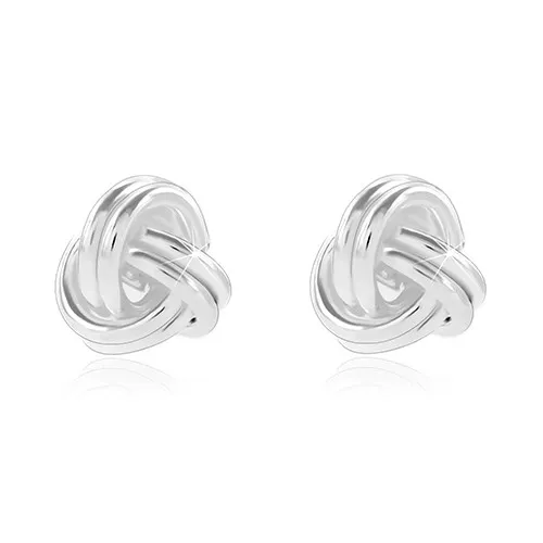 Strieborné náušnice 925, lesklý uzol z prepletených obručí, puzetky