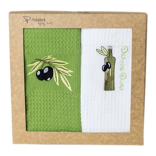 Polášek Vyšívaná vaflová utierka s motívom - 2 ks - Olivy č. 9
