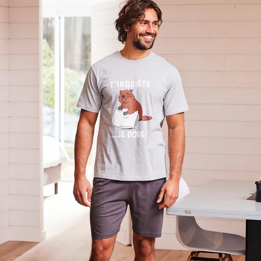 Pyžamo s potlačou svišťa, so šortkami a krátkymi rukávmi