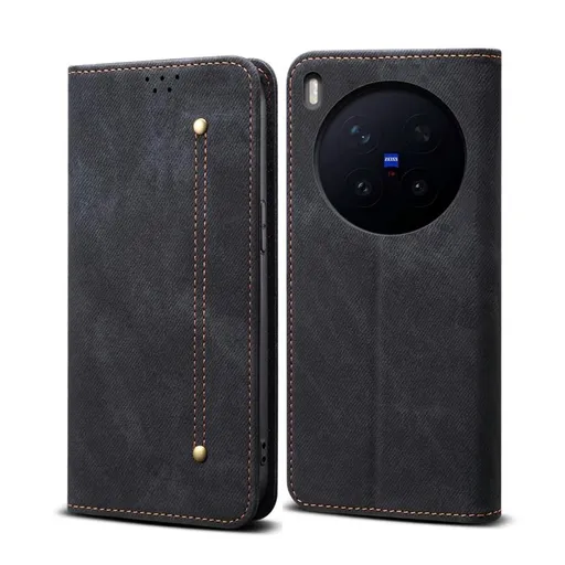 DENIM Peňaženkový kryt pre Vivo X300 Pro čierny