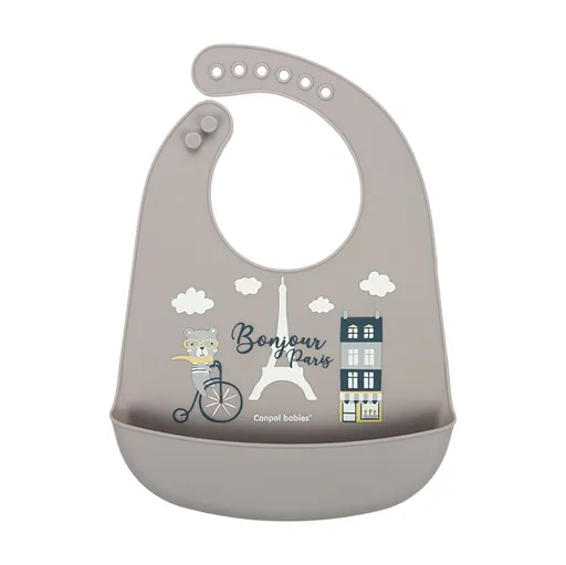 CANPOL BABIES Podbradník silikónový s vreckom bonjour paris béžový
