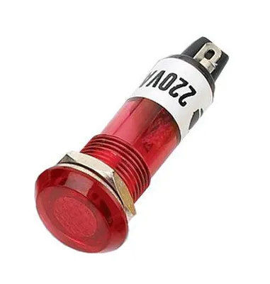 Kontrolka guľatá 230V s tlejivkou, červená do otvoru 10mm HADEX