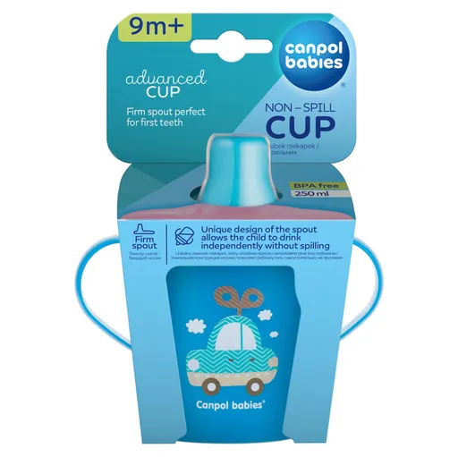 CANPOL BABIES Nevylievací hrnček TOYS modrý 250 ml