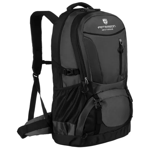 Čierno-sivý turistický ruksak z polyesteru so zipsom - Peterson