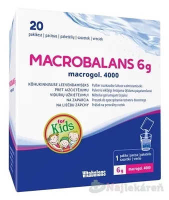 Vitabalans Macrobalans 6 g macrogol 4000 vrecúška proti zápche pre deti 20 ks