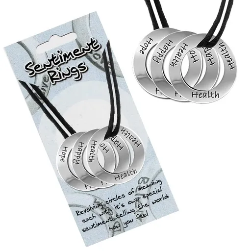 Náhrdelník - čierna šnúrka, prívesky "Health, Happy, Hope"