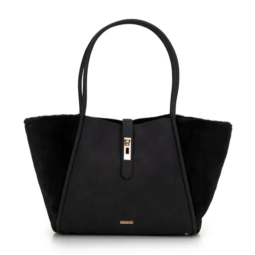 Dámska shopperka z ekokože a umelého kožúška čierna 99-4Y-219-1