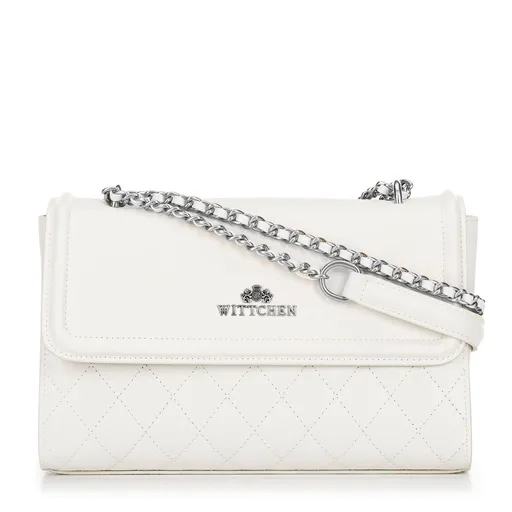 Dámska kabelka cez rameno z pravej kože s prešívaním krémová a strieborná 100-4E-205-0S