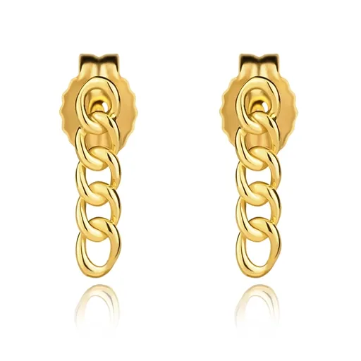 Náušnice zo žltého zlata 375 - retiazka zo skosených oválnych očiek