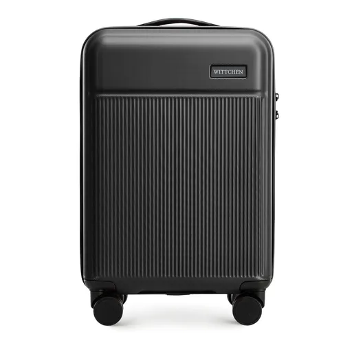 Malý ABS kufor so zvislými pruhmi, čierny 56-3A-800-10