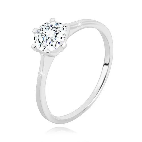 Strieborný 925 prsteň - úzke ramená, okrúhly ligotavý zirkón v kotlíku - Veľkosť: 49 mm