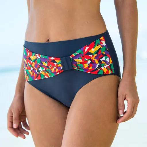 Plavkové jednofarebné nohavičky Solaro s vysokým pásom a nariasením