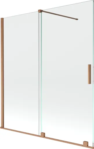 MEXEN/S - Velar Dvojkrídlová posuvná vaňová zástena 150 x 150, transparent, kartáčovaná meď 896-150-000-01-65
