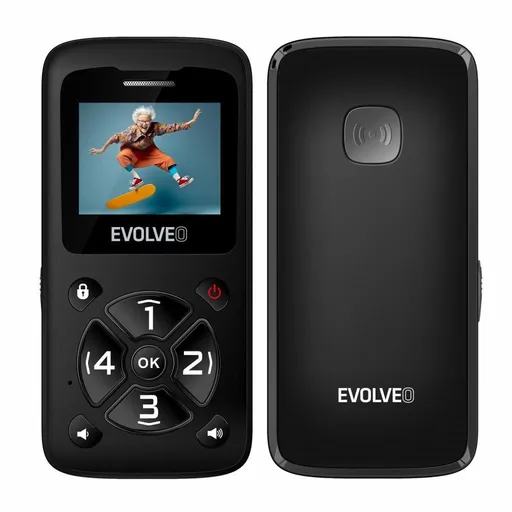 EVOLVEO EasyPhone ID, mobilný telefón pre seniorov, najjednoduchší telefón na trhu, 1,77"/1x SIM/700mAh/čierna