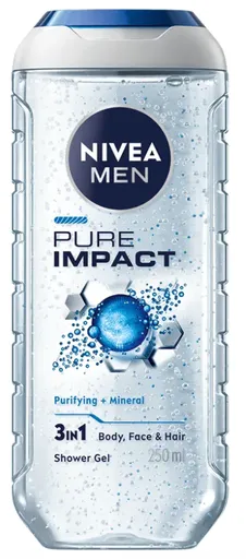 NIVEA PURE IMPACT 3v1 - Pánsky sprchovací gél s peelingovými čiastočkami 0,5 L