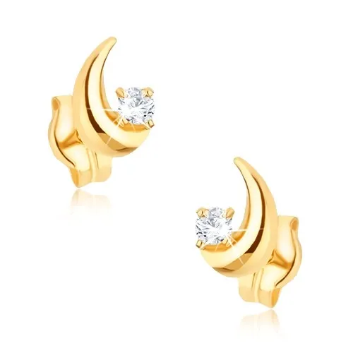 Zlaté 9K náušnice polmesiac s čírym zirkónom
