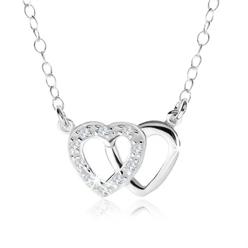 Náhrdelník zo striebra 925, dve kontúry prekrývajúcich sa sŕdc, zirkóny
