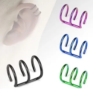 Fake piercing do ucha z chirurgickej ocele - anodizovaný trojitý krúžok - Farba piercing: Čierna