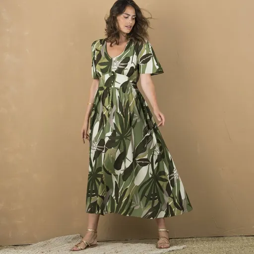 Dlhé šaty s potlačou a pružným pásom vzadu