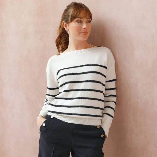 Pulóver s lodičkovým výstrihom, pruhovaný