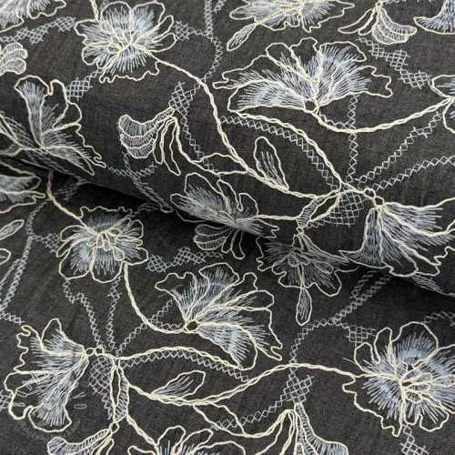 Bavlnená látka JEANS EMBROIDERY Lisa design C