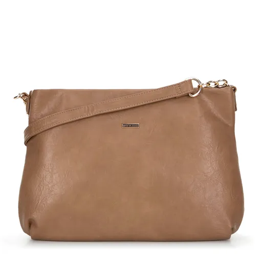 Dámska kabelka vak s lesklým akcentom tmavobéžová 99-4Y-628-9