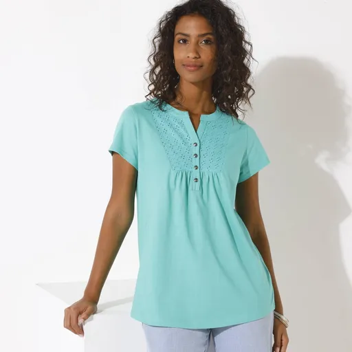 Tričko s krátkymi rukávmi, vpredu s gombíkovou légou a madeirou