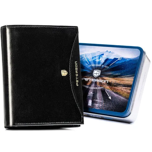 Čierna, vertikálna pánska peňaženka z prírodnej kože - Peterson