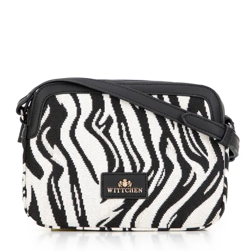 Dámska crossbody z žakáru a ekokože bielo-čierna