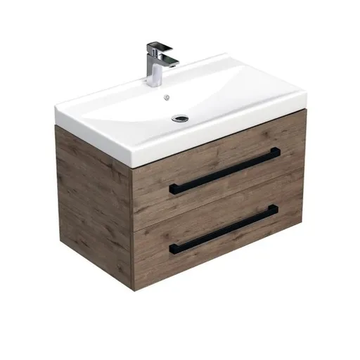 Kúpeľňová skrinka s čiernou úchytkou a umývadlom SAT Cube Way 60x53x46 cm dub Wellington mat CUBE46C602DWVER