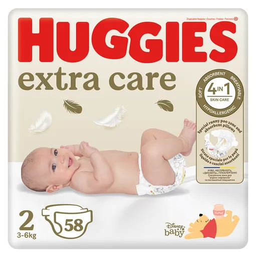 HUGGIES Detské plienky Extra Care 2 veľkosť 3-6 kg 58 kusov