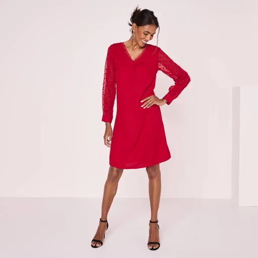 Rovné šaty s dlhými rukávmi a výšivkou