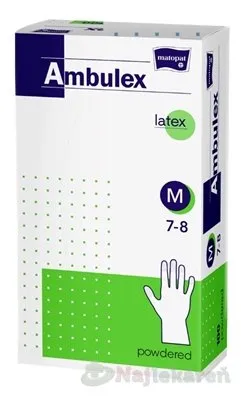 Ambulex rukavice LATEXOVÉ veľ. M,nesterilné, pudrované 100ks