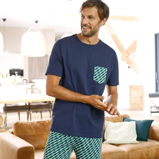 Pyžamové tričko s krátkymi rukávmi, námornícky modré